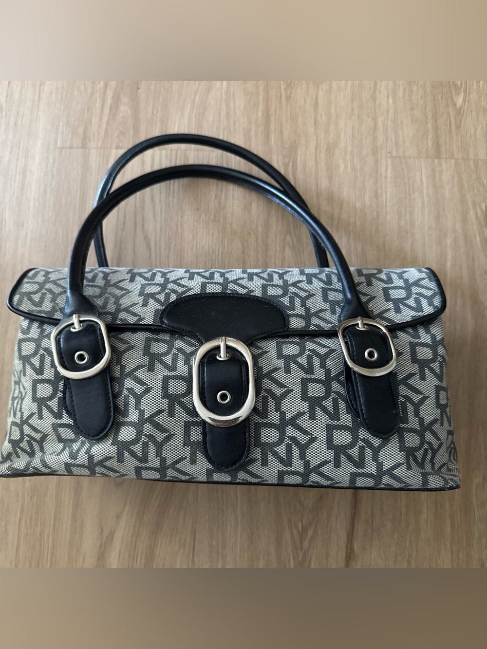 DKNY Gray and Black monogrammed  Women’s Handbag with Black Trim